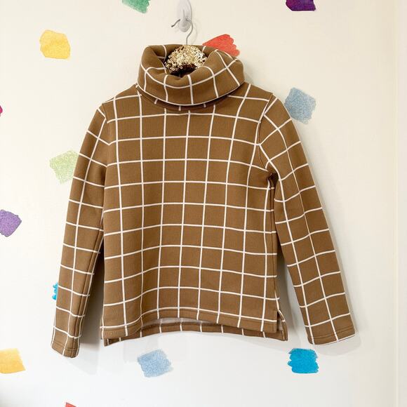 J. Crew Sweaters - S J.Crew Factory Brown White Grid Print Turtle Neck Heavy Sweater